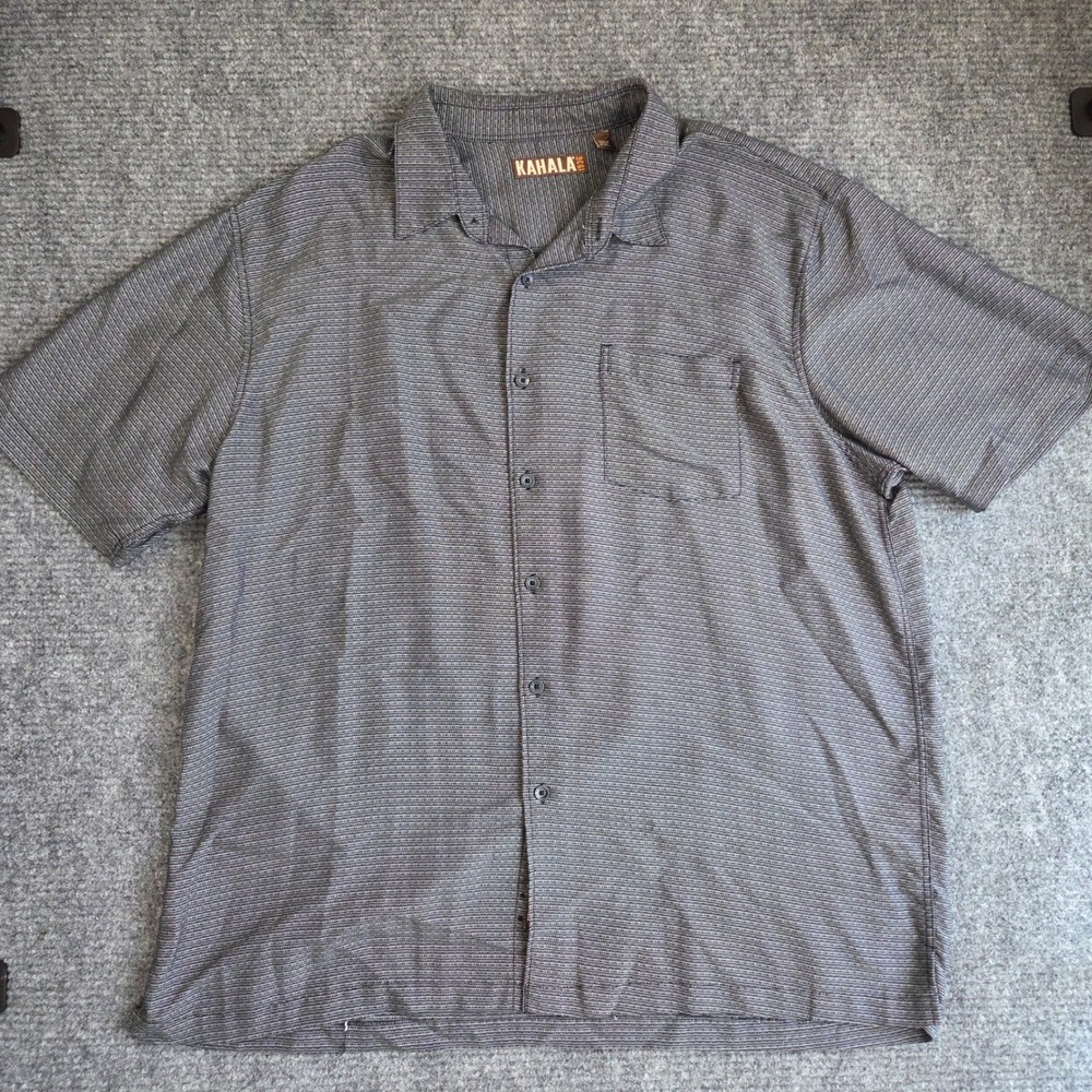 Kahala Mens 2XL Grey Micro Stripe Short Sleeve Button Down Shirt Rayon Blend